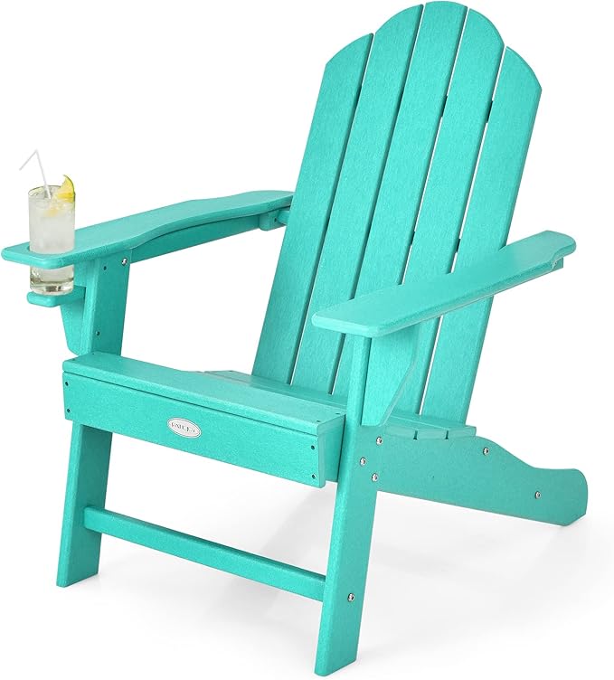 Tangkula Adirondack Chair Outdoor, Fade Resistant HDPE Armchairs with Cup Holder, Weather Resistant Lounger Chairs for Patio Garden Backyard Deck, Lawn Porch Seating, Adirondack Lounger (2, Turquoise)
