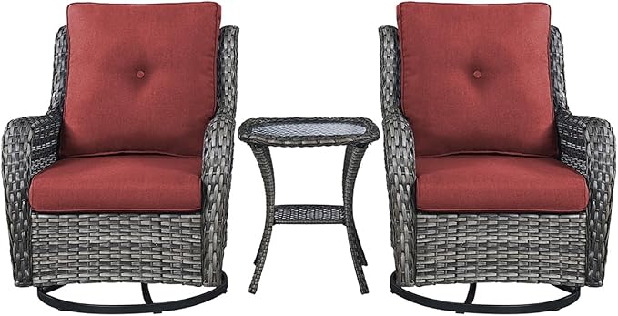 Rilyson Patio Chairs Rocking Swivel Chiar - 3 Piece Outdoor Wicker Patio Bistro Set Rattan Rocker Glider Chairs with - Photo 1