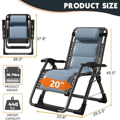 MOPHOTO Zero Gravity Chair, Outdoor Padded Lounge Chair with Side Table, Zero Gravity Recliner Chair, Outdoor Reclining Chair, Sturdy & Comfortable, Supports up to 440lbs