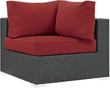 Modway Sojourn Wicker Rattan Outdoor Patio Sunbrella Fabric Corner in Canvas Red - Photo 1