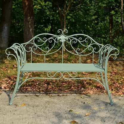 Retro Metal Garden Bench, 2-Seater Loveseat with Curved Backrest & Armrests, Outdoor Patio Furniture for Yard, Porch, Lawn, Backyard - Max Weight 250kg (Green)