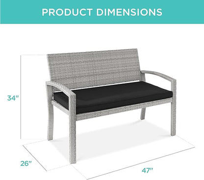 Best Choice Products Outdoor Bench 2-Person Wicker Garden Patio Benches Seating Furniture for Backyard, Porch w/Seat Cushion, 700lb Capacity - Gray/Black