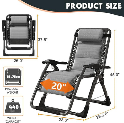 MOPHOTO Zero Gravity Chair, Outdoor Padded Lounge Chair with Side Table, Zero Gravity Recliner Chair, Outdoor Reclining Chair, Sturdy & Comfortable, Supports up to 440lbs