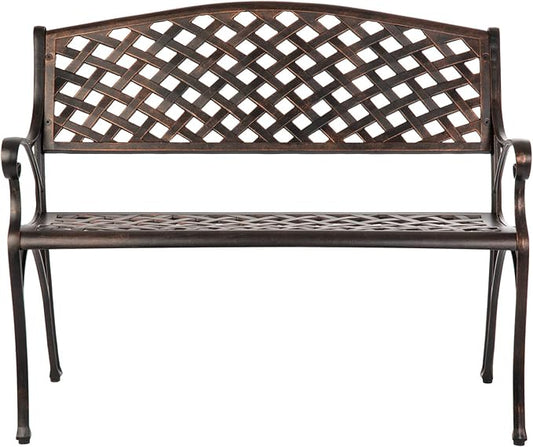Balkene Home 61491 Patio Bench Cast Aluminum Lightweight Sturdy Bench Perfect for Relaxing Pause in Garden, Backyard Patio Basketweave Design - Antique Bronze Finish