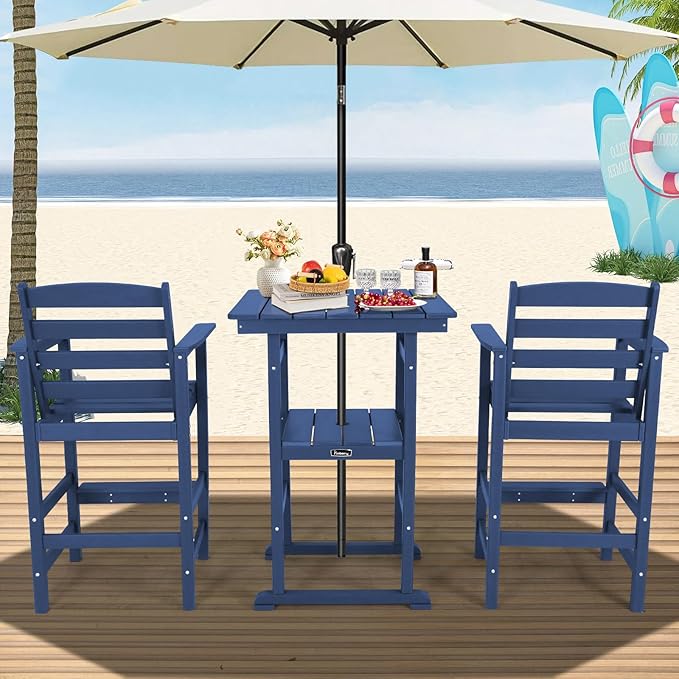 FUNBERRY Bar Height Outdoor Chair, Tall Adirondack Chair, All Weather HDPE Outdoor Bar Chairs for Bistro Patio Balcony