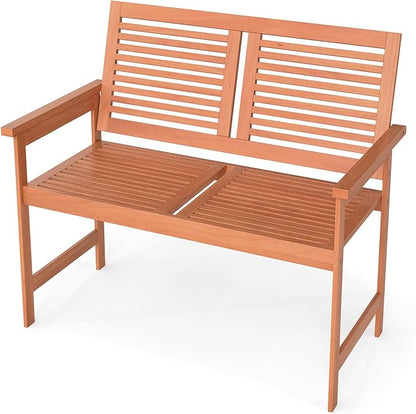 Tangkula Outdoor Wood Bench, 2-Person Heavy Duty Patio Loveseat Chair with Slatted Backrest and Seat, Outisde Wooden Bench for Front Porch, Lawn, Park and Backyard