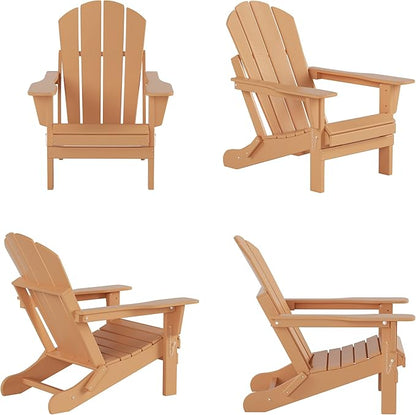 WestinTrends Malibu Outdoor Lounge Chairs, 3-Pieces Adirondack Chair Set with Ottoman and Side Table, All Weather Poly Lumber Patio Lawn Folding Chair for Outside Pool Garden Backyard, Teak