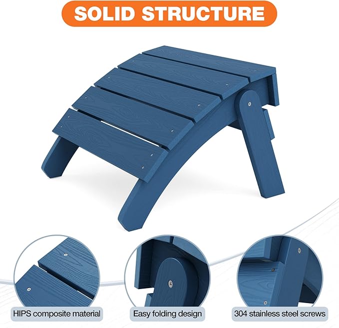 YEFU Adirondack Ottoman Set of 4, Adirondack Foot Rest, Patio Foot Rest, Folding Adirondack Footstool, Weather Resistant for Adirondack Chair, Widely Used for Outdoor, Backyard, Fire Pits-Navy Blue