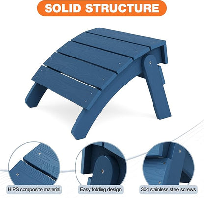 YEFU Adirondack Ottoman, Patio Foot Rest, Adirondack Foot Rest, Folding Adirondack Footstool, Weather Resistant for Adirondack Chair, Widely Used for Outdoor, Porch, Backyard, Fire Pits-Navy Blue