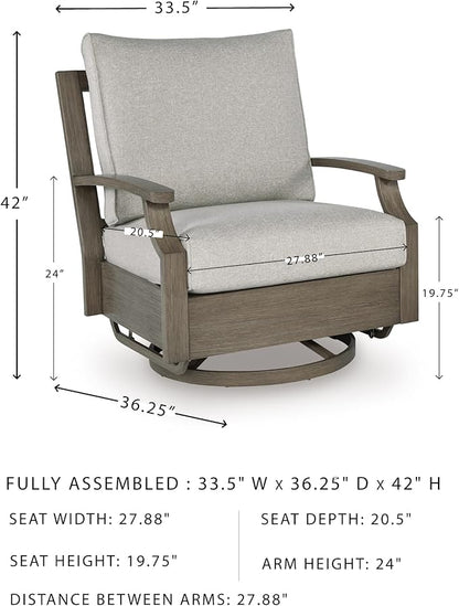 Signature Design by Ashley Rainier Ranch Contemporary Nuvella Weather Resistant Fabric Outdoor High Back Swivel Glider Chair with Cushion, Light Brown & Beige