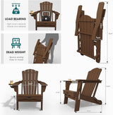 Folding Adirondack Chair Set of 2, HDPE All-Weather Outdoor Chair with Cup Holder, Wooden Textured, Fire Pit Chair - Photo 3