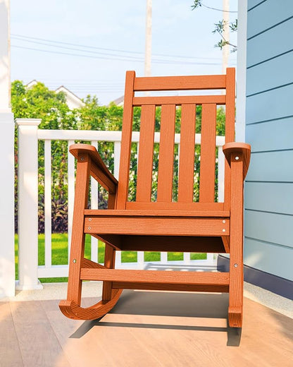 SERWALL HDPE Outdoor Rocking Chair, HDPE Rocking Chair for Adult, Orange
