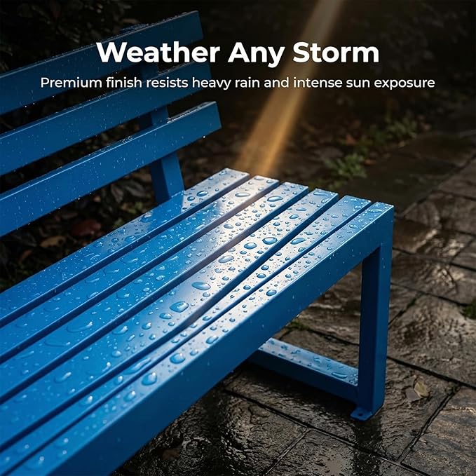 59" Garden Bench with backrest, Metal Bench Outdoor, Ground-Mountable, Securable Outdoor Benches, Garden & Park, Also Available in 39.4", 47.2", and 70.9"