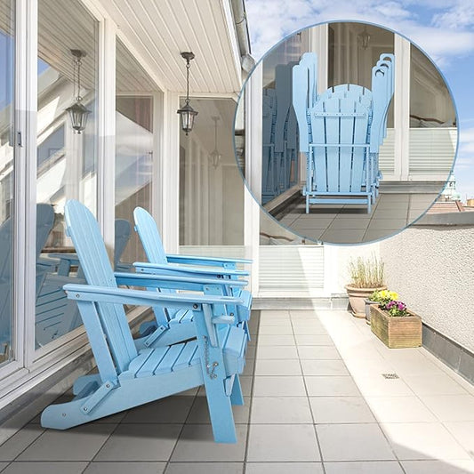 VINGLI Plastic Adirondack Chairs Set of 4, Folding with Cup Holder, Waterproof HDPE Material, Comfortable 380lb Weight Capacity for Outdoor Pool Patio Lounge Chair Lawn Furniture Firepit (Blue)