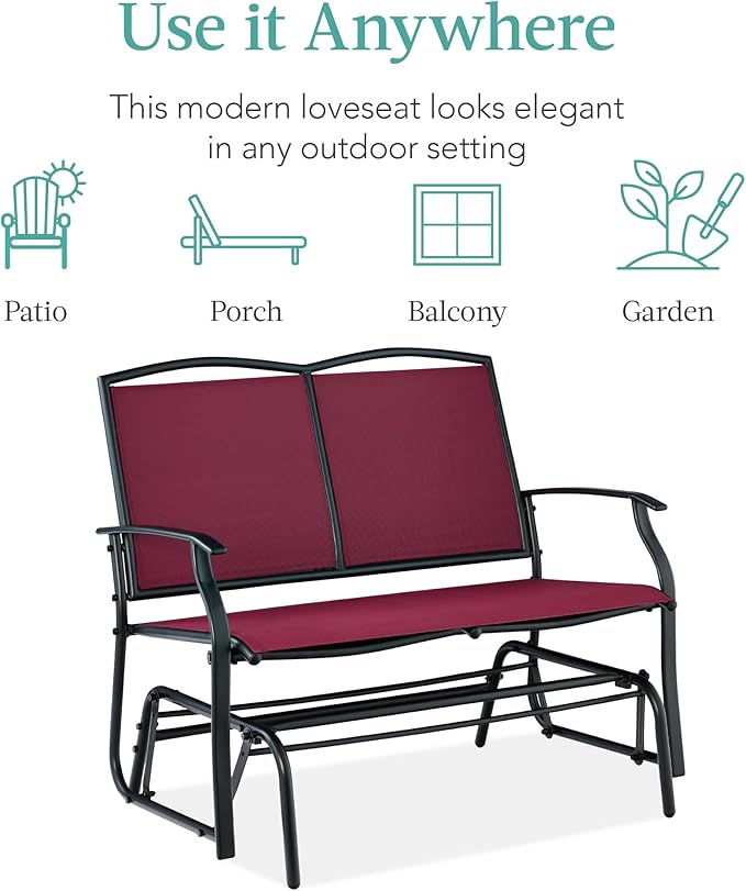 Best Choice Products 2-Person Outdoor Patio Swing Glider Steel Bench Loveseat Rocker for Deck, Porch w/Textilene Fabric - Photo 7