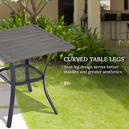 VICLLAX Small Square Outdoor Patio Table, All Weather Metal Outdoor Dining Table for Lawn Garden, 27.5"x 27.5" Patio Table for Outside, Grey Wood-Like Tabletop