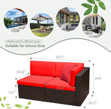 Devoko 2-Piece Modern Red Rattan & Metal Patio Sofa Set - Sectional Corner Sofa & Armless Sofa - Photo 7