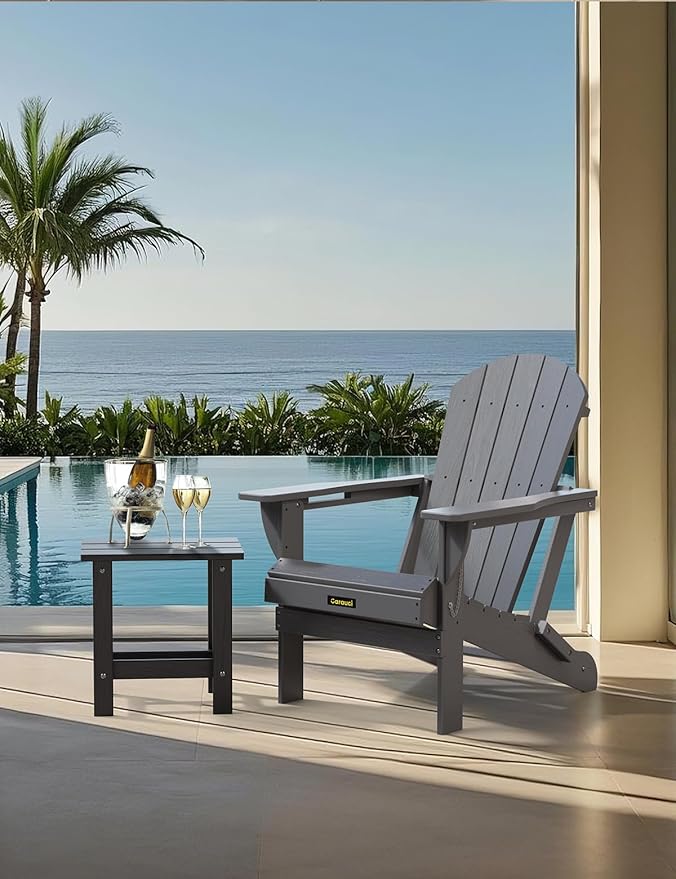 Plastic HDPE Adirondack Chair,Set of 6,Folding Adirondack Chair Weather Resistant with Cup Holder, Wooden Textured Fire Pit Outdoor Chair for Garden, Porch, Lawn, Backyard, Supports 380LBS, Grey
