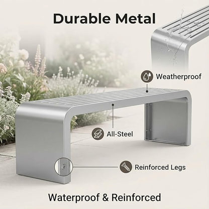 Metal Garden Bench, 100/120/150/180 Cm Outdoor Benches Weatherproof 2-5 Person, Patio Benches for Outdoors Cast Iron Metal Frame, Patio Lawn Porch Bench Seat Backless(Pink,120 cm/47.24 in)