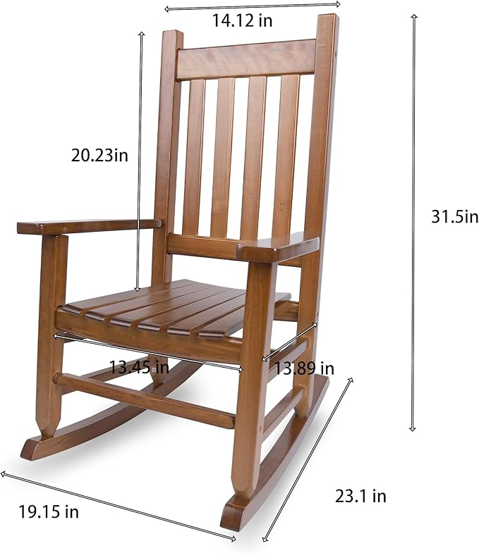 Kids Rocking Chair for Toddler and Children Comfy Recliner Wooden Rocker for Baby Girls Outdoor Lounge for Age 6-10 Indoor Anti-Tip Design Safe & Sturdy Brown