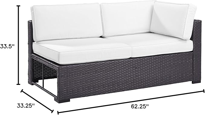 Crosley Furniture Biscayne Outdoor Sectional Loveseat, 2-Person Wicker Patio Couch for Deck, Backyard, Brown with White Cushions