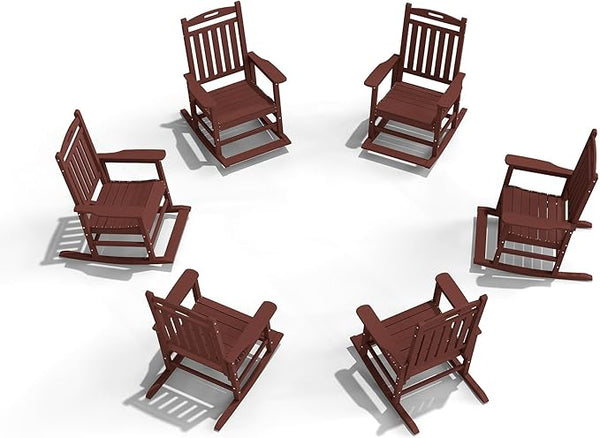 Classic Outdoor Rocking Chair Set of 4, HDPE Patio Rocking Chairs with Slat Back & Wide Armrests - Photo 1