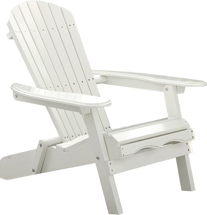 Foldable Wooden Adirondack Chair, Outdoor, Garden, Lawn, Deck Chair, White