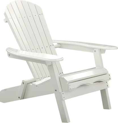 Foldable Wooden Adirondack Chair, Outdoor, Garden, Lawn, Deck Chair, White