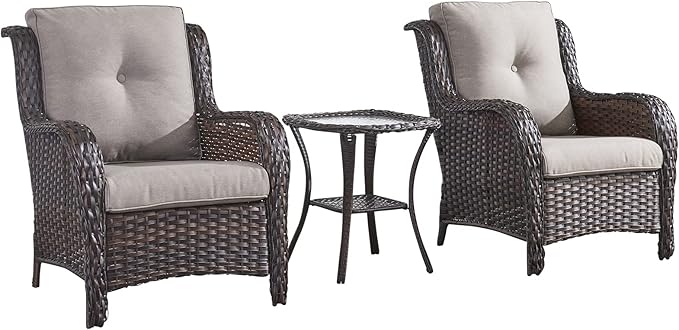 HUMMUH 4 Pieces Patio Bistro Set Wicker Patio Chairs Set of 2 with Ottomans Rattan Outdoor Furniture Conversation Set for Yard,Garden,Porch…