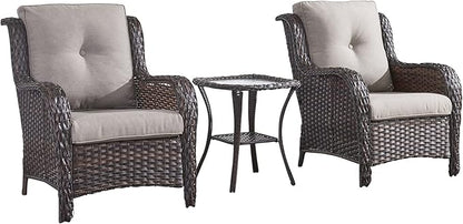 HUMMUH 4 Pieces Patio Bistro Set Wicker Patio Chairs Set of 2 with Ottomans Rattan Outdoor Furniture Conversation Set for Yard,Garden,Porch…