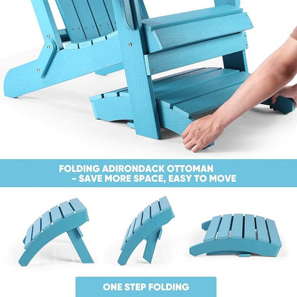 Adirondack Ottoman Set of 2, Plastic Folding Adirondack Footstool, All Weather Ottoman for Adirondack Chairs, Widely Used for Outdoor, Porch, Patio, Garden, Poolside, Fire Pits - Lake Blue