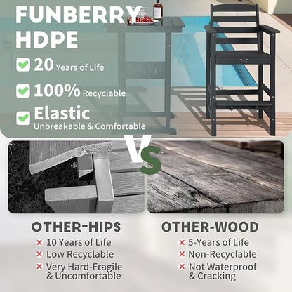 FUNBERRY Bar Height Outdoor Chair, Tall Adirondack Chair, All Weather HDPE Outdoor Bar Chairs for Bistro Patio Balcony