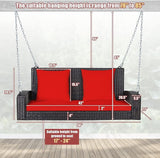 Tangkula 2-Person Wicker Porch Swing, Patiojoy Outdoor Rattan Hanging Swing Bench W/ 2 Back Cushions & 1 Seat Cushion - Photo 5