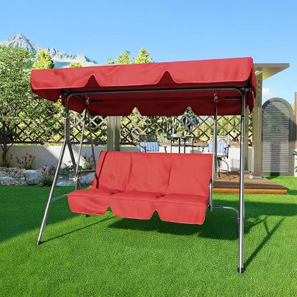 Outdoor Swing Chair with Adjustable Canopy - 3 Seat Glider Bench with Thickened Cushions for Patio, Garden, Backyard Red