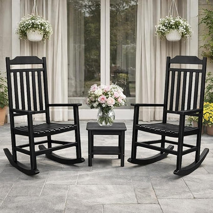 EasyUp Patio Rocking Chair Outdoor,Set of 4,Weather Resistant Poly Resin Oversized Porch Rocker,High Back Smooth Design,Indoor Outdoor Use