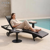 Set of 2 Dark Brown Outdoor Chaise Lounge Chairs, Wicker Patio Lounge Chairs with Adjustable Backrest and Wheels - Photo 6