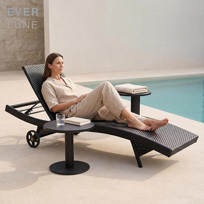 Set of 2 Dark Brown Outdoor Chaise Lounge Chairs, Wicker Patio Lounge Chairs with Adjustable Backrest and Wheels, Durable PE Rattan Pool Chair for Patio, Poolside and Garden