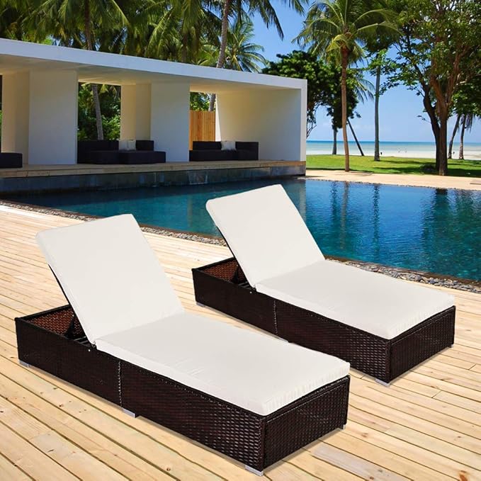 VINGLI Adjustable Backrest Outdoor Patio Wicker Rattan Lounge Chairs, Beach Poolside Chair, Chaise Lounge - Photo 6
