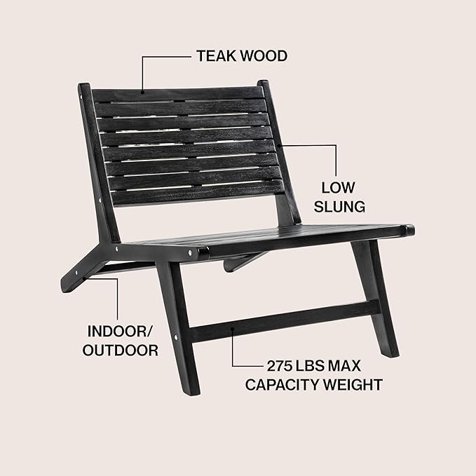 Eyely TAP2000C Virellan Mid-Century Modern Wood Armless Outdoor Lounge Chair, Contemporary, Bohemian, Coastal - Photo 3