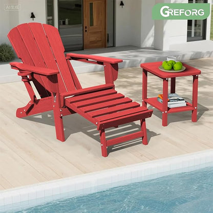 Patio Side Table, Small Rectangular HDPE Adirondack End Table for Outdoor Use in Pool, Garden, Lawn, Backyard,Red