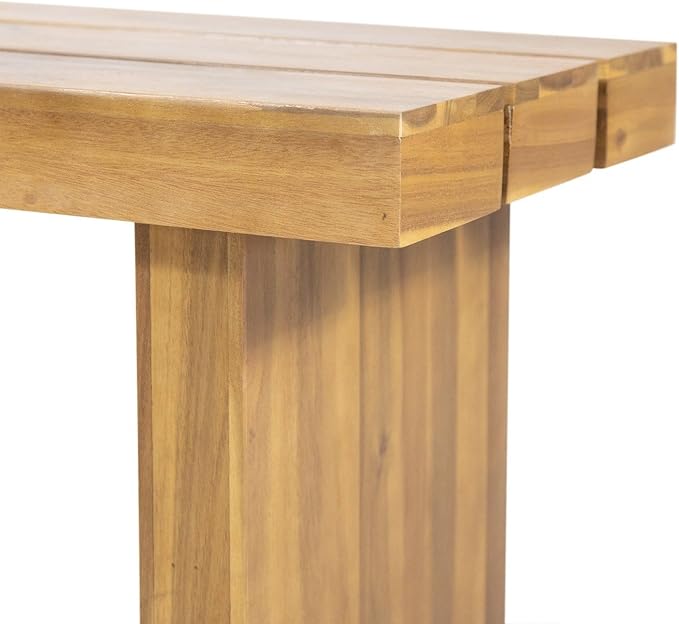Outdoor Bench 57" Acacia Wood Garden Bench with Rustic Slat Design & Block Legs, Weather Resistant Patio Seating for Garden, Deck & Backyard, Easy Assembly Entryway Bench