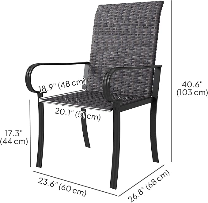 Outsunny Set of 2 Outdoor Wicker Dining Chairs, All-Weather Rattan Armchairs with Armrests, Steel Frame - Photo 3