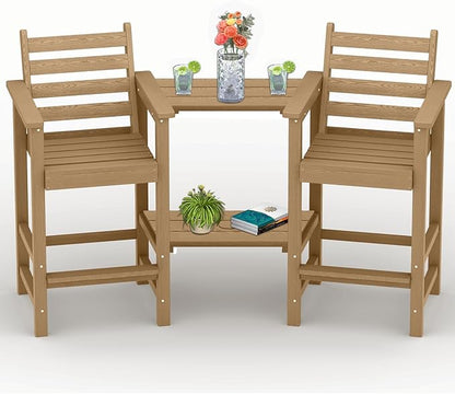 PLUUV Tall Adirondack Chairs Set of 2, All Weather HDPE Poly Bar Height Balcony Adirondack Chair with Removable Double Connecting Trays, Outdoor Adirondack Barstools for Deck, Patio, Yard, Pool, Lawn
