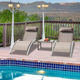 Domi Pool Lounge Chairs Set of 3, Adjustable Aluminum Outdoor Chaise Lounge Chairs with Metal Side Table - Photo 1