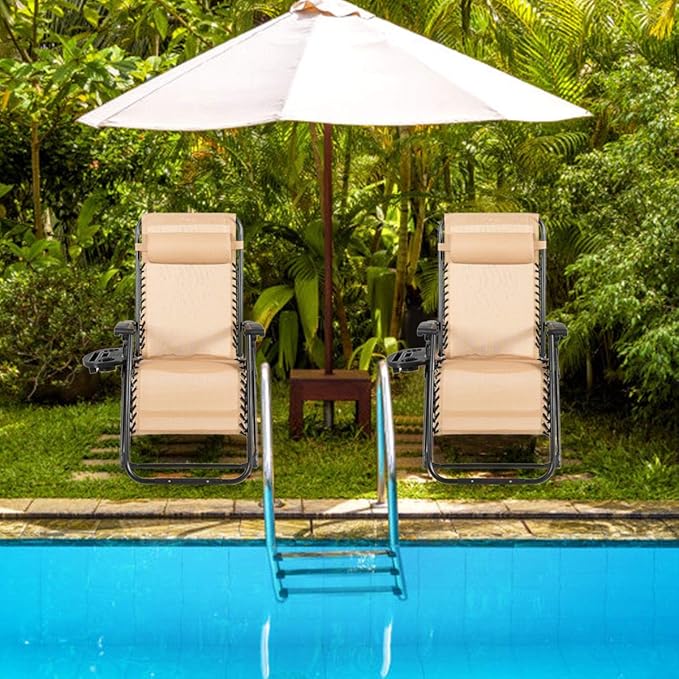 Goplus Oversized Zero Gravity Chair, XL-Extended Version, Outdoor Recliner w/Cup Holder & Detachable Headrest - Photo 2