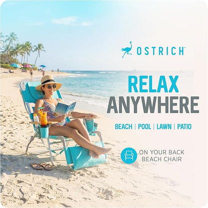 Ostrich the Deluxe 3N1 Lightweight Lawn Beach Reclining Lounge Chair with Footrest, Outdoor Furniture for Patio, Balcony, Backyard, or Porch, Aqua