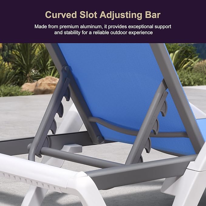 PURPLE LEAF Patio Chaise Lounge Chair Set of 3 Outside Aluminum Plastic Stackable Tanning Chairs for Pool Sunbathing Beach Deck Outdoor Lounger, Royal Blue