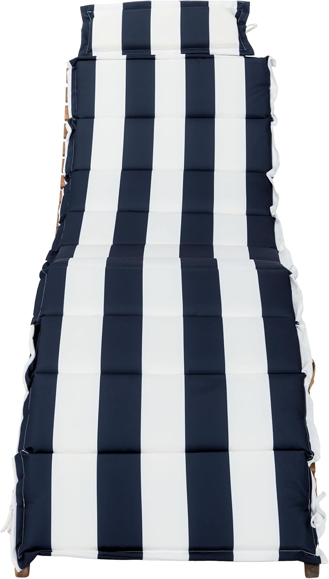 SAFAVIEH Outdoor Collection Pacifica Natural Brown Solid Wood/Navy & White Stripe Cushion 3-Piece Chaise Lounge Set with Table (PAT7020F)