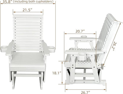 Fortune Candy Wooden Patio Glider for One Person, with High Backrest and Deep Contoured Seat, Solid Fir Wood, Heavy Duty 600 LBS (White, 1-Seater)
