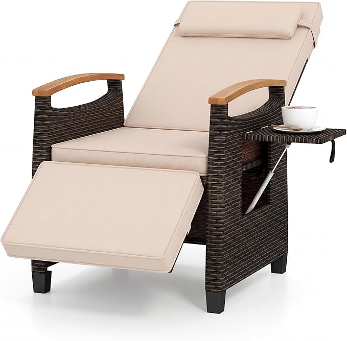 HAPPYGRILL Outdoor Rattan Wicker Chaise Lounge Recliner Chair with Adjustable Backrest & Footrest - Photo 1